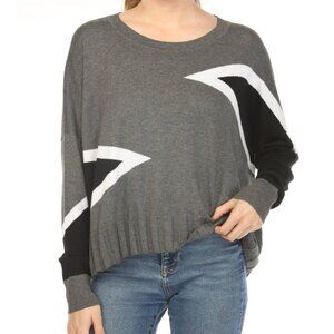 PLANET by Lauren G Pima Cotton Mini Triangle Crewneck Sweater in Asphalt OS